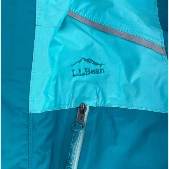 L.L.Bean Kids Rain Jacket Teal Blue Packable Hooded Windbreaker M 10–12 - Picture 2 of 4